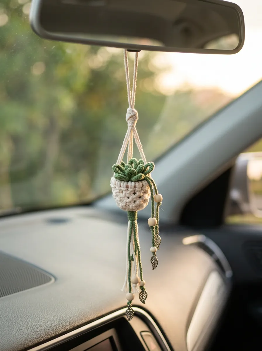 Refined Macrame Knitted Rearview Mirror Hanging Ornament