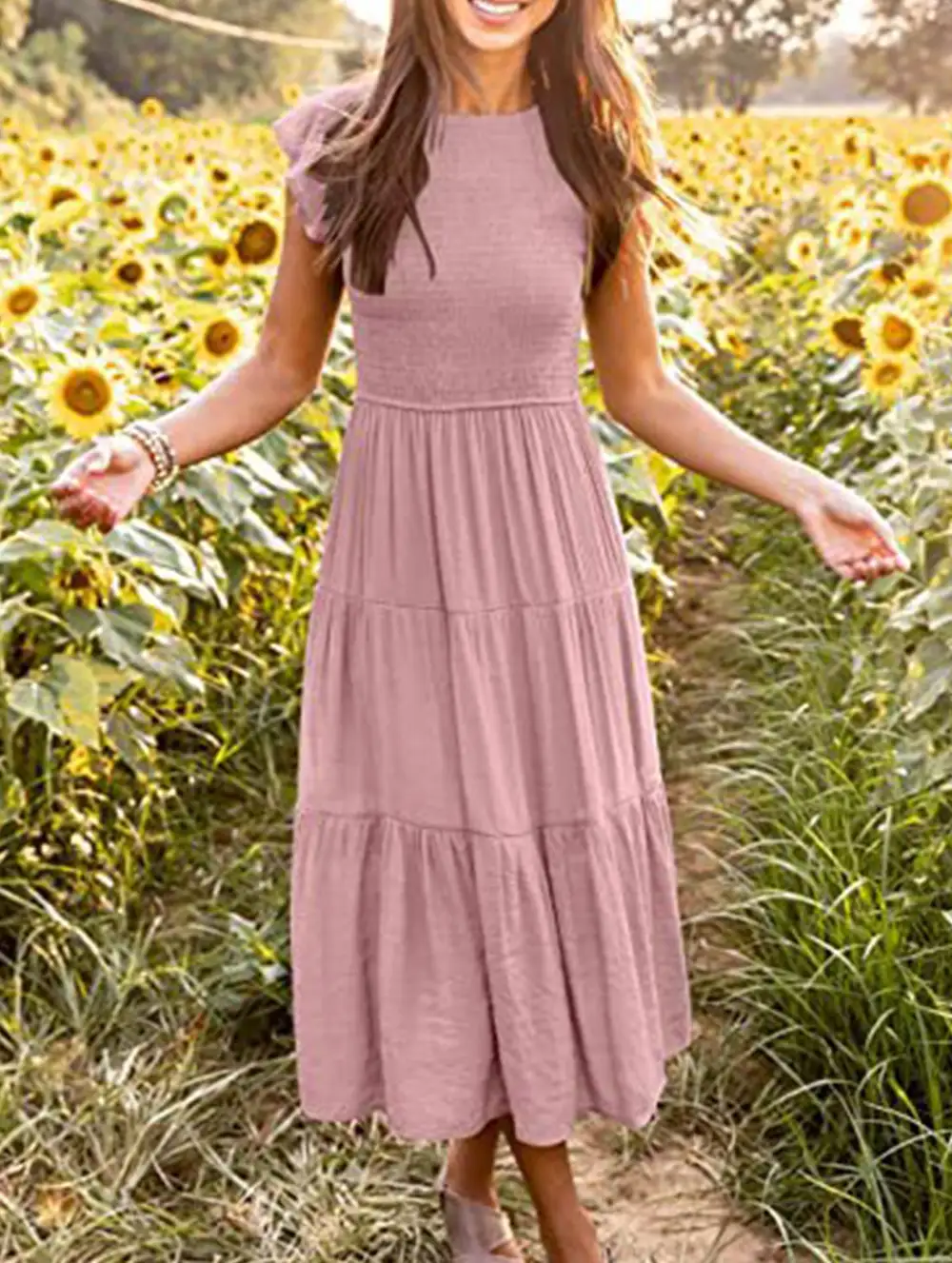 Flutter Sleeve Tiered Mini Dress
