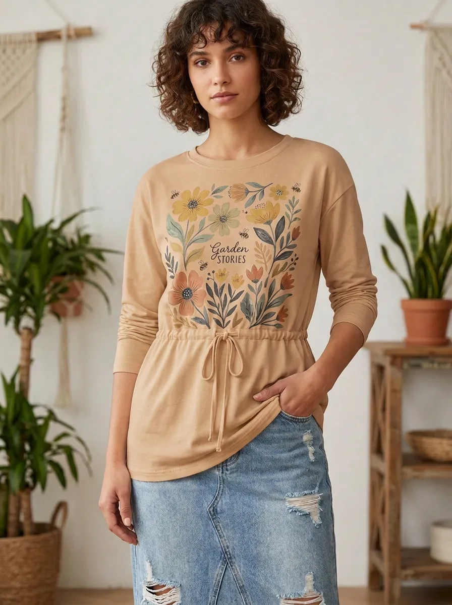 Garden Lover Floral Bee Drawstring Top