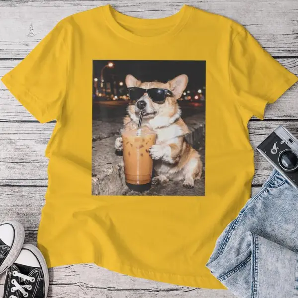 Corgi Drinking Iced Coffee Dog Meme Women T-shirt