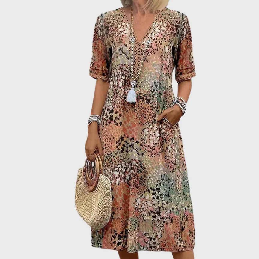 Printed Flowing Relaxed Midi Dress