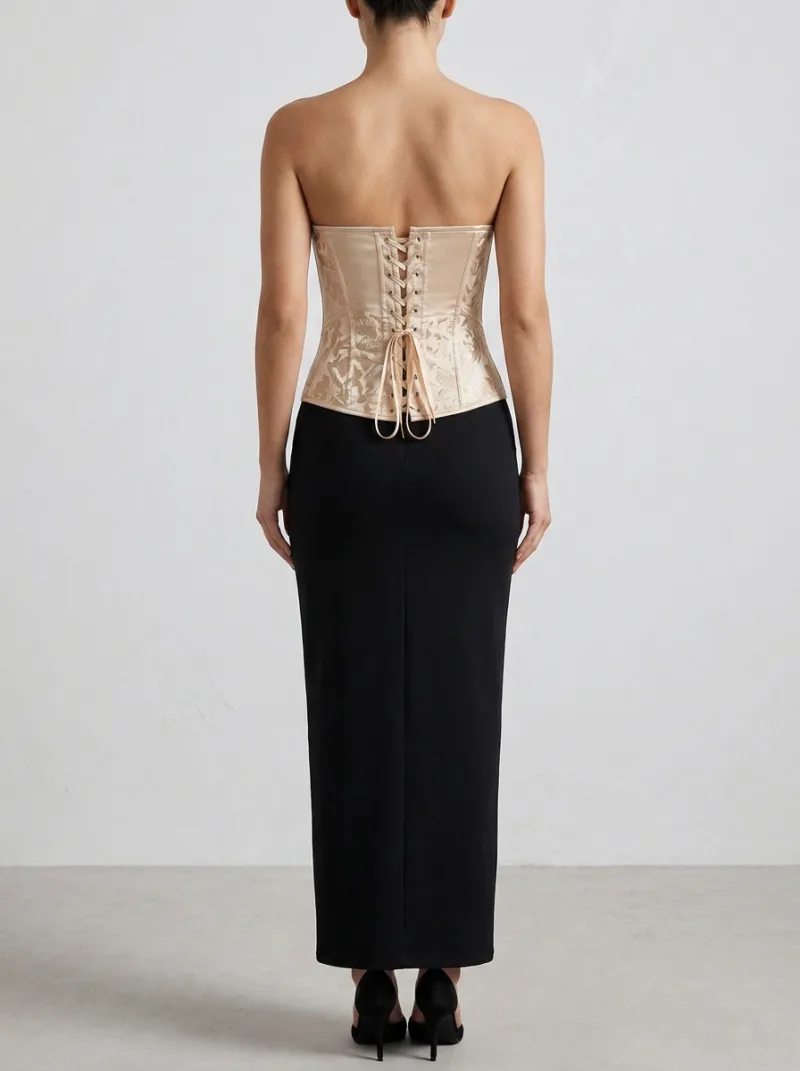 Floral Satin-Look Button-Front Vintage-Inspired Women's Corset Top