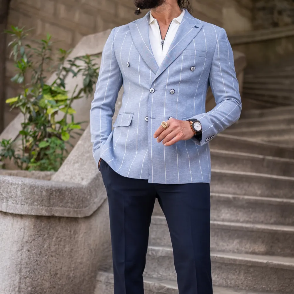 Tailored Slim Fit Double Breasted Striped Blazer