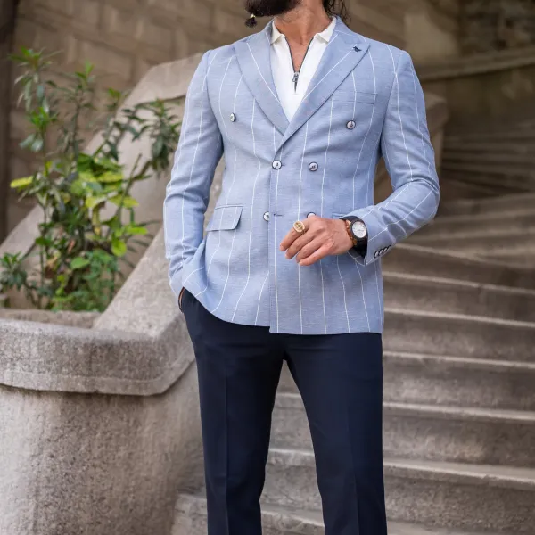 Tailored Slim Fit Double Breasted Striped Blazer