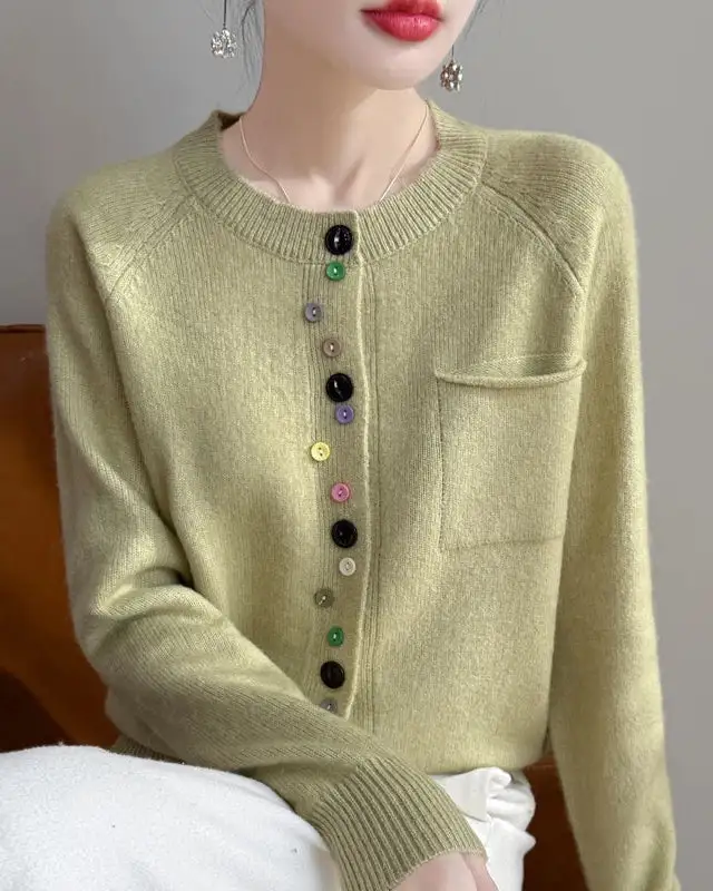 Merino-Wool Wool Crew-Neck Cardigan