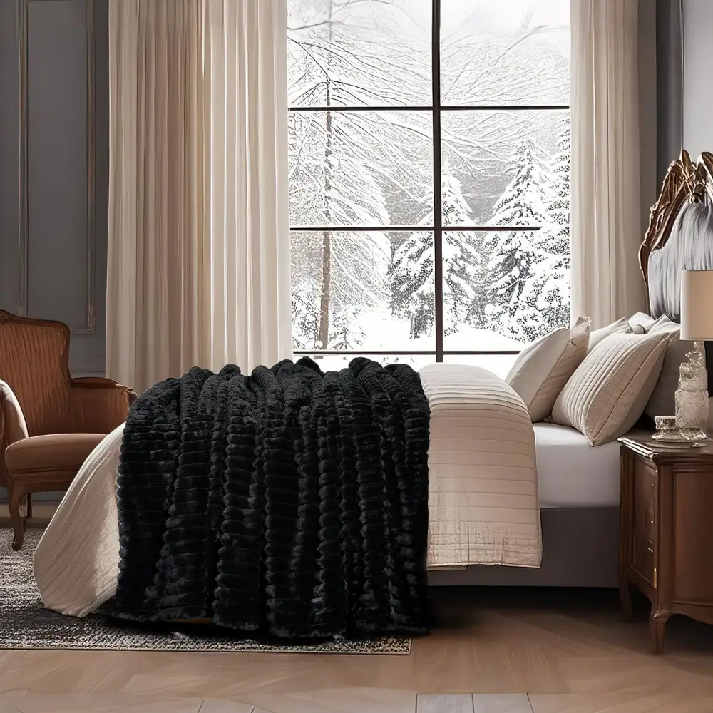 Striped Faux-Fur Throw Blanket