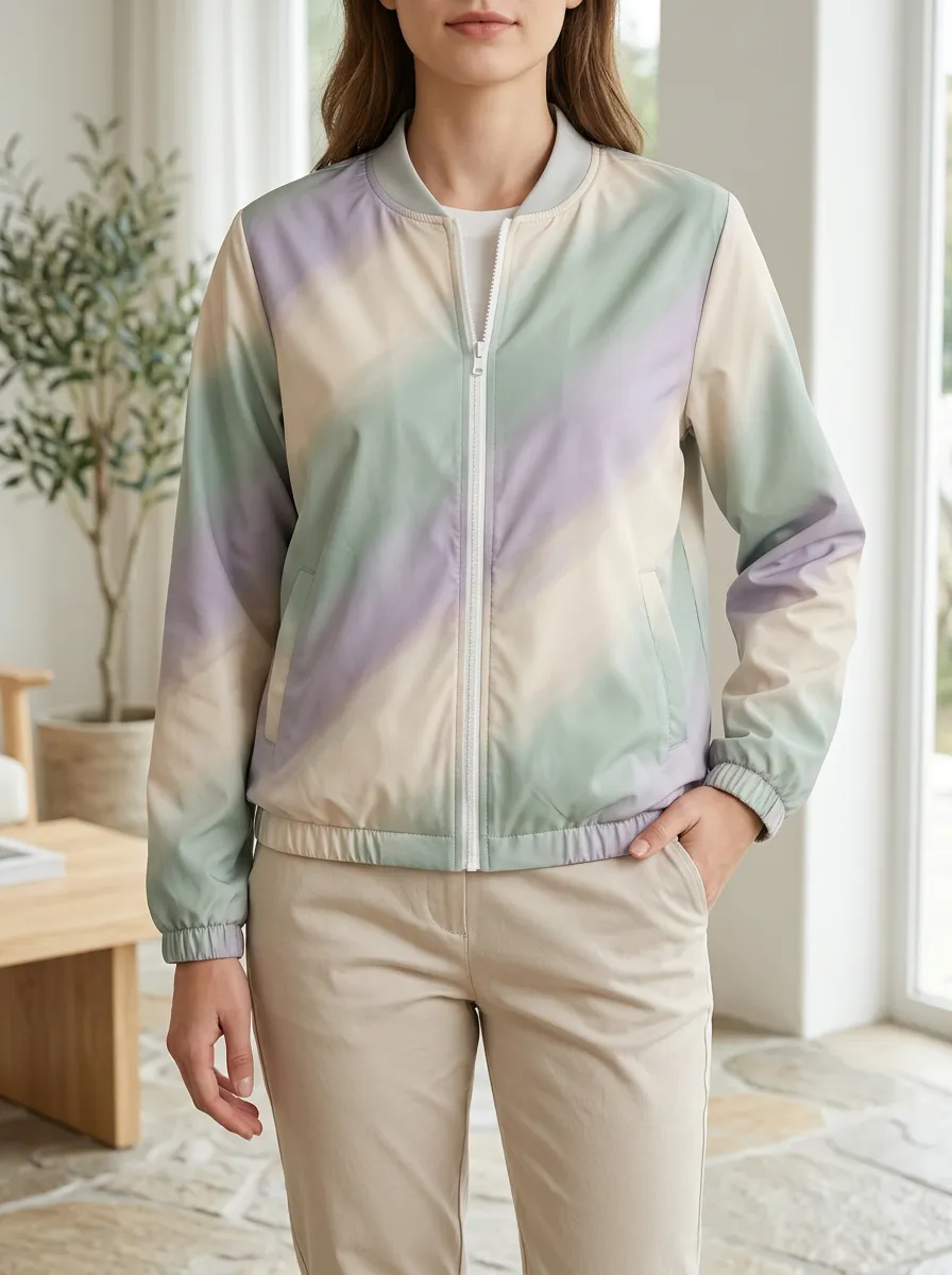 Women's Pastel Diagonal Stripe Printed Bomber Jacket