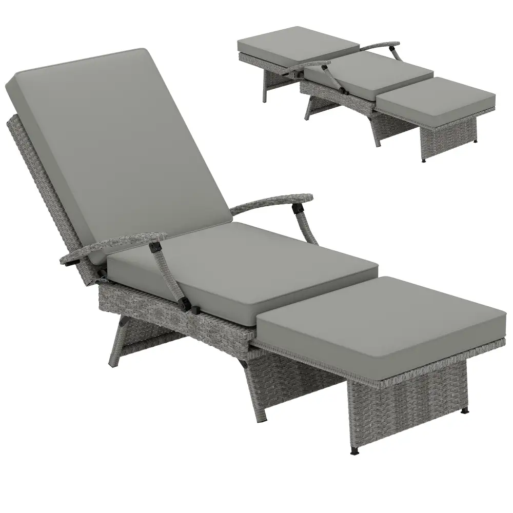 Reclining Cushioned Rattan Outdoor Lounge Chair