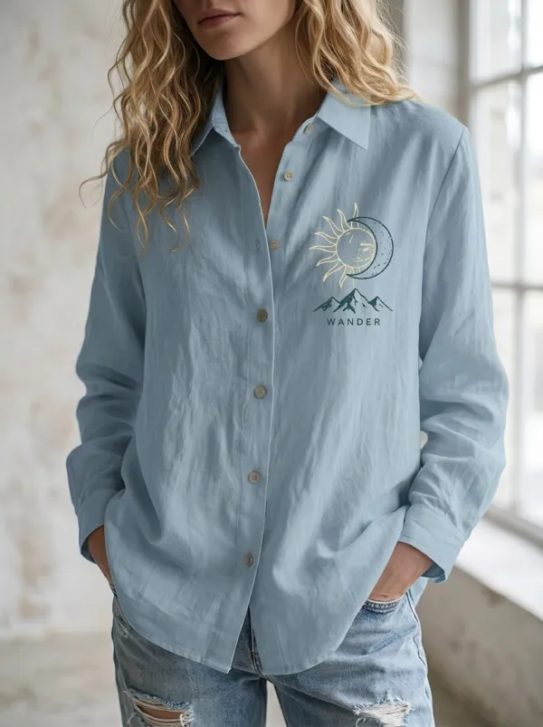 Women's Wander Nature Lover Sun Moon Mountain Printed Shirt