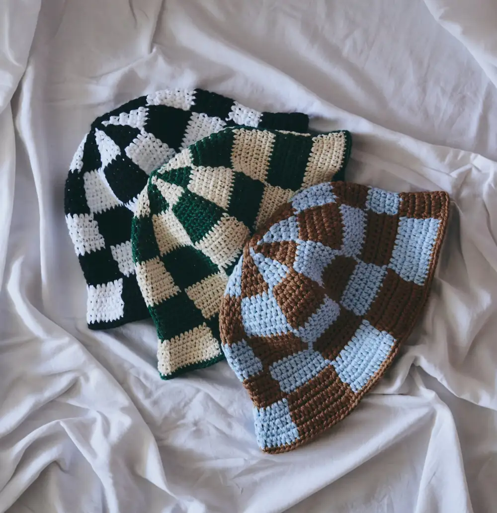 Checkered Cotton Bucket Sun Hat