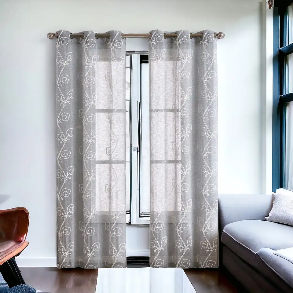 Tailored Semi-Sheer Polyester Embroidered Boho Curtain Panel Pair
