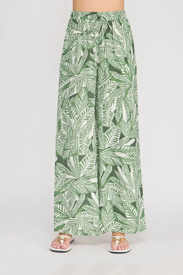 Tropical Print Textured Pants