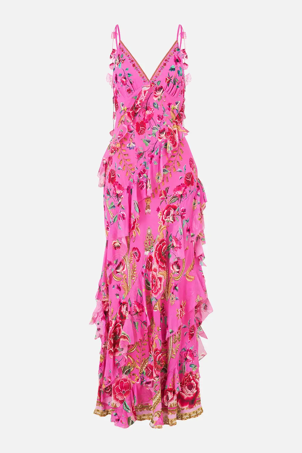 Asymmetrical Ruffle Slip Dress