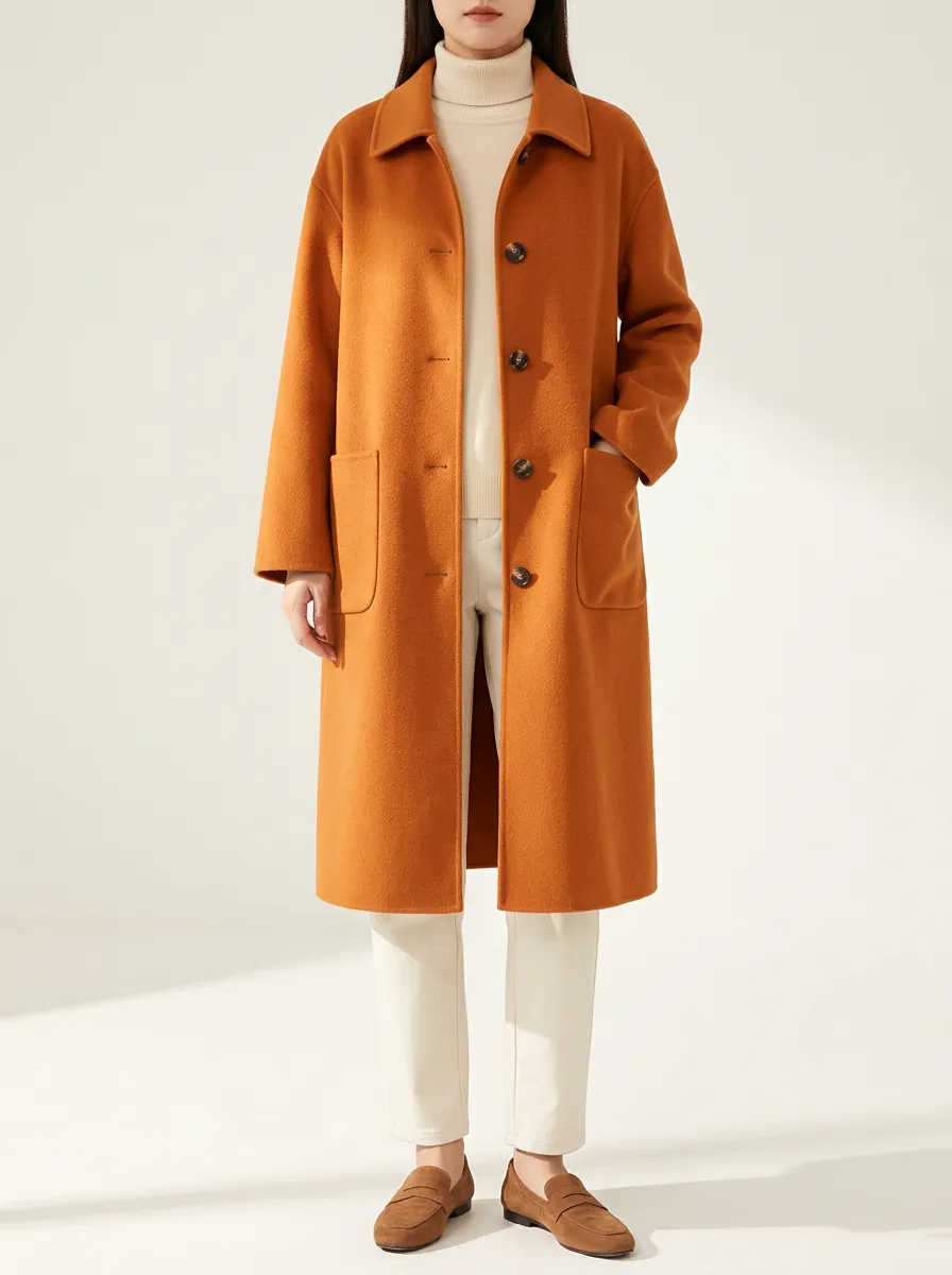 Simple Wool-Blend Outerwear Coat
