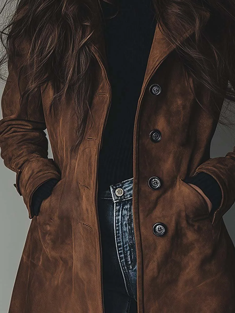 Suede Vintage Boho Trench Coat