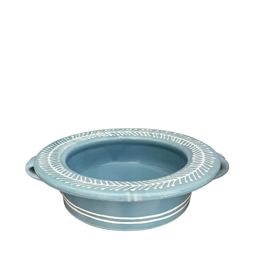 Botanical-Motif Ceramic Serving Bowl