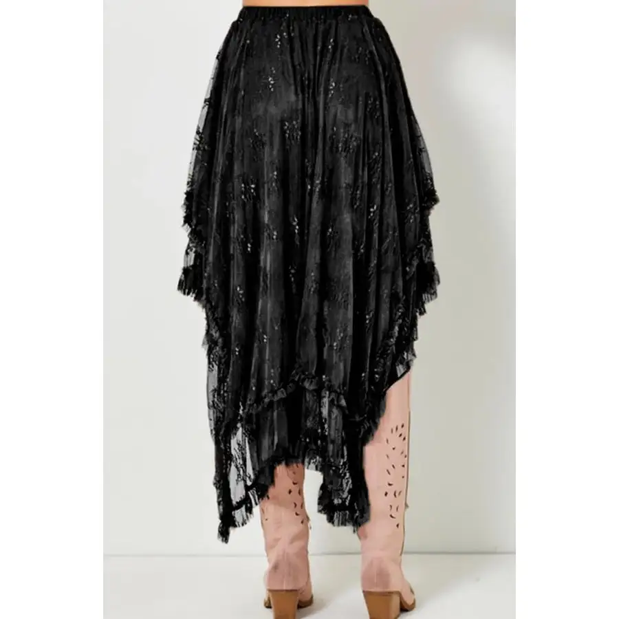 Elastic Waist Asymmetrical Lace Skirt