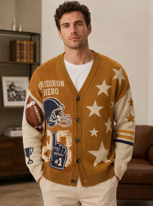 Men's Gridiron Hero Football Helmet Stars Cardigan
