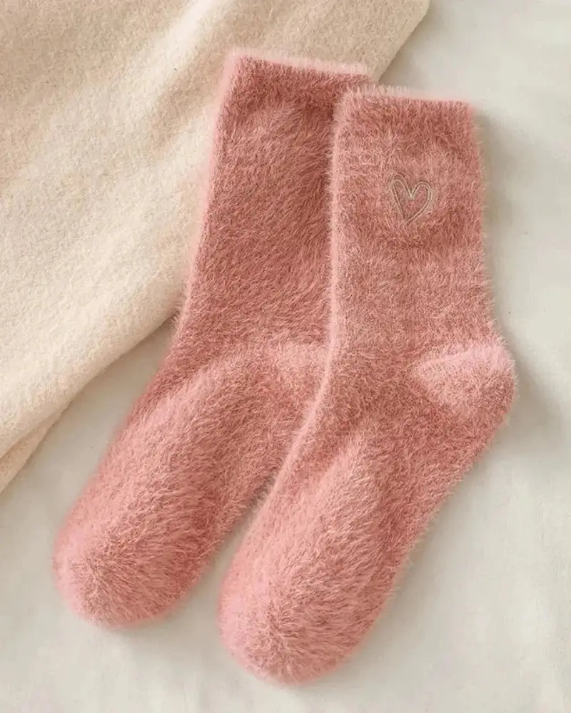 Plush Heart Motif Knee High Socks