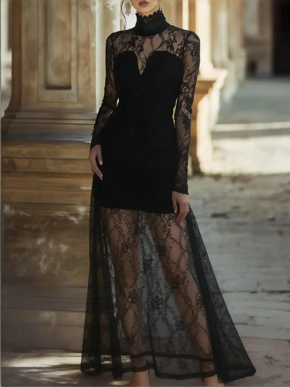 Long-Sleeve Lace Maxi Dress