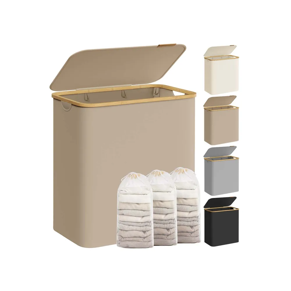 Triple Compartment Lidded Laundry Storage Basket