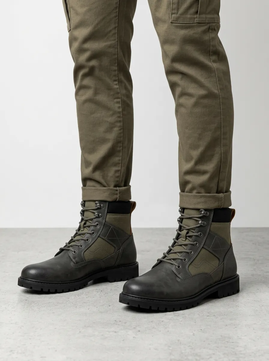 Unisex Everyday Outdoor Tactical Leather Print Work Boots