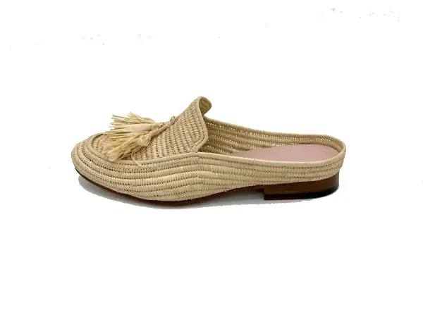 Raffia Leather Accent Slippers