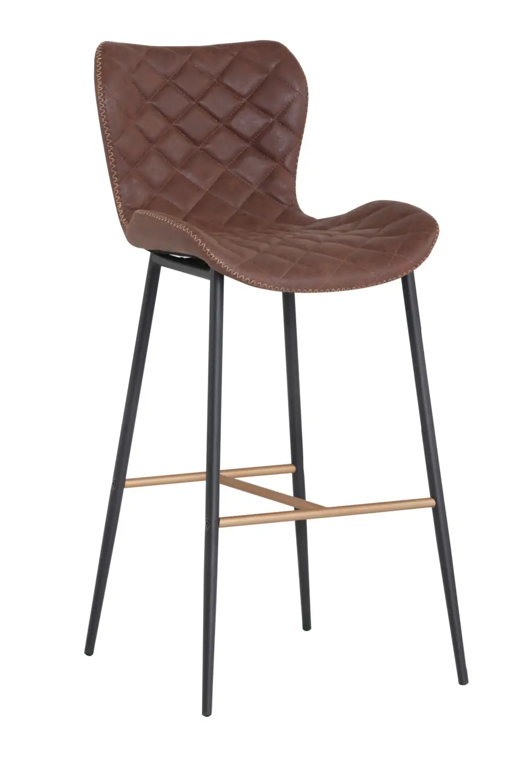 Diamond-Stitched Leather Bar Stool