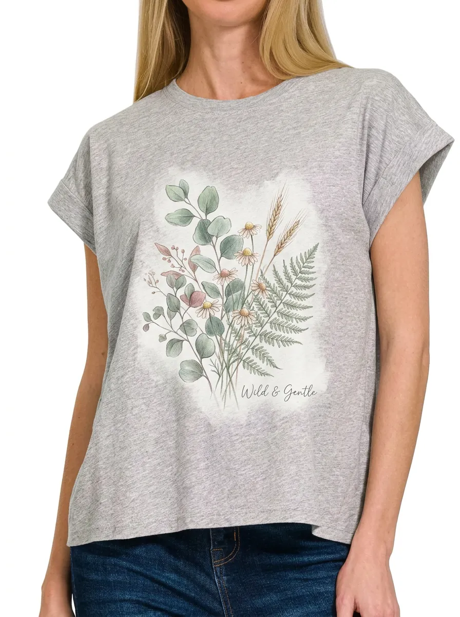 Women's Nature Lover Wildflower Eucalyptus Printed T-shirt
