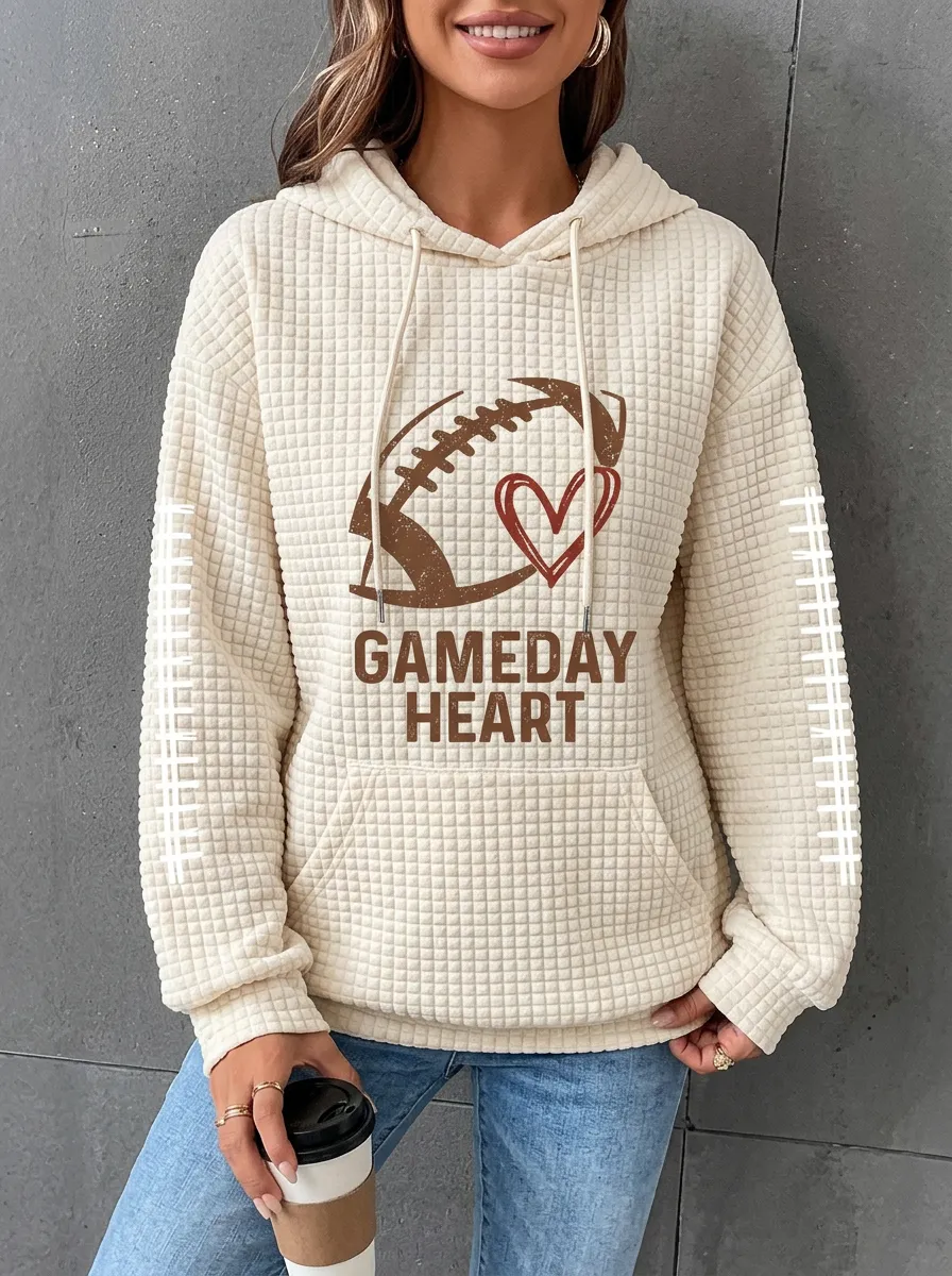 Women's Vintage Inspired Gridiron Heart Ball Game Day Graphic Hoodie
