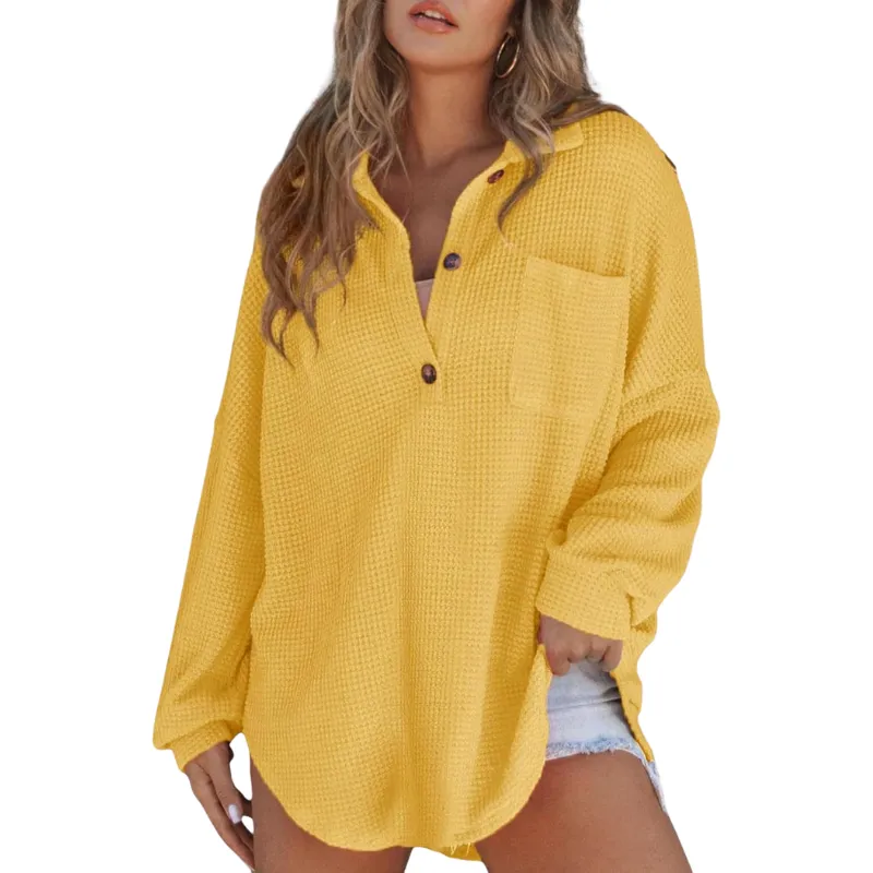 V Neck Button Front Sweater