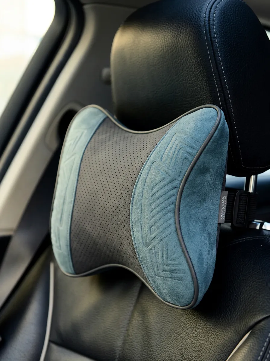 Neck-Support Suede-Look Geometric Car Neck Support Pillow