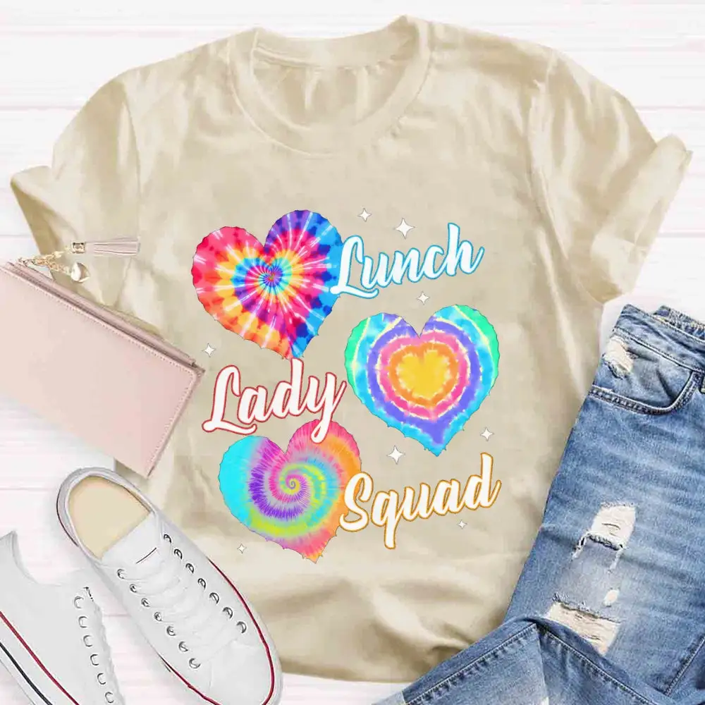 Lunch Lady Squad Colorful Peach Heart T-Shirt