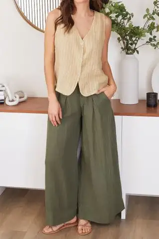 Striped Button Front Relaxed Vest