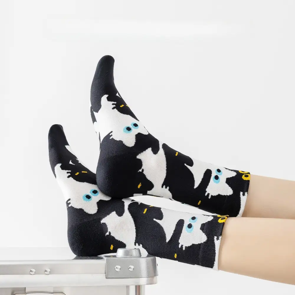 Playful Cat Floral Crew Socks