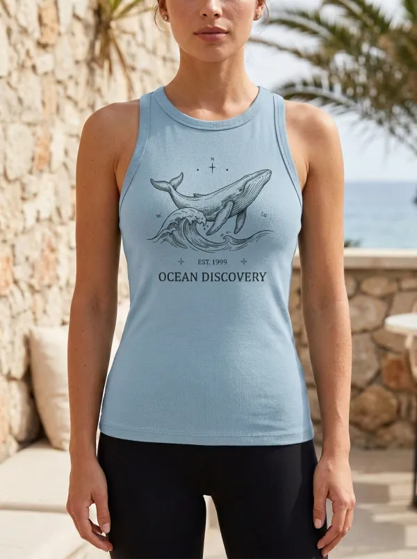 Women's Ocean Lover Whale Discovery Printed Tank Top