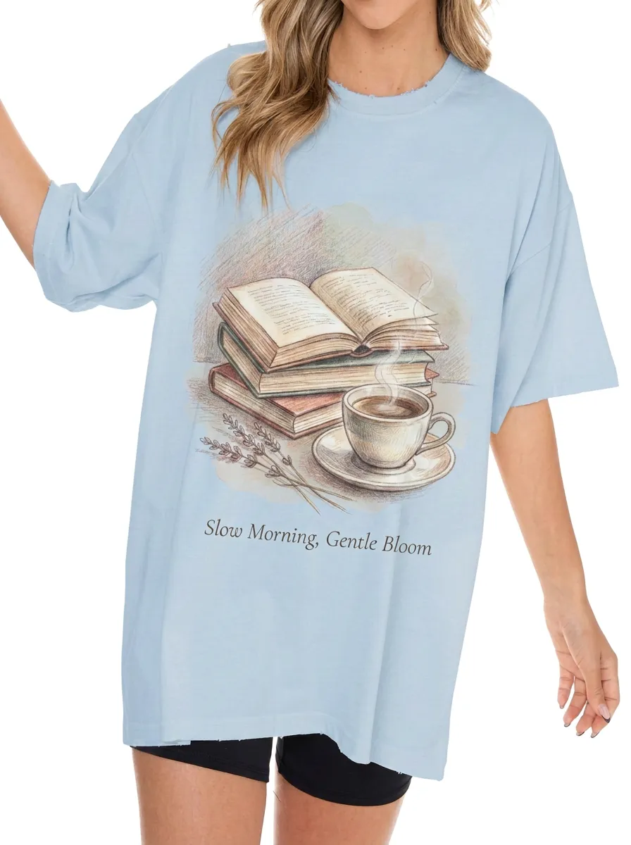 Women's Book Lover Coffee Lavender Printed T-shirt