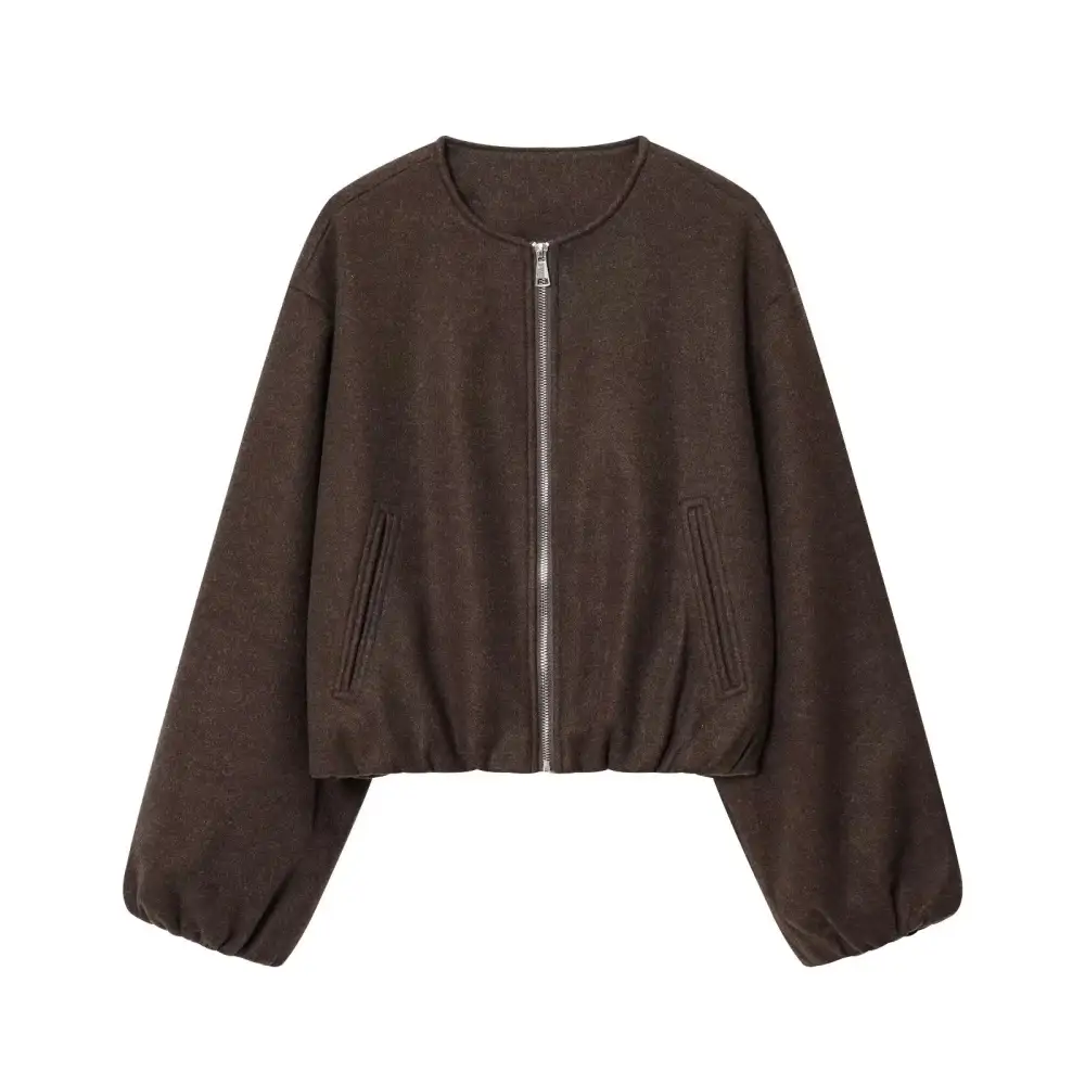 Zip Front Elastic Hem Bomber Jacket