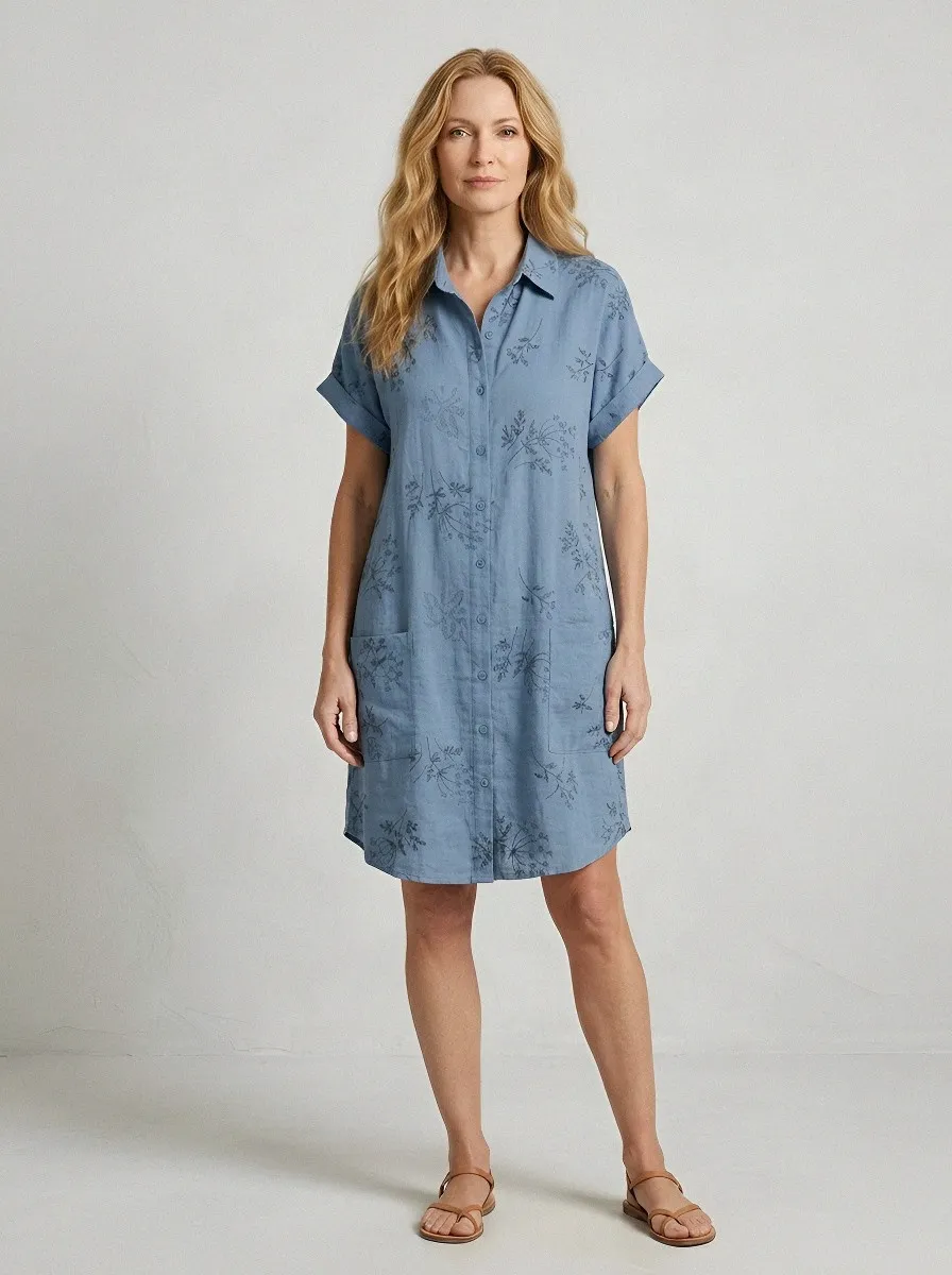 Women's Summer Vacation Floral Botanical Printed Shirt Dress