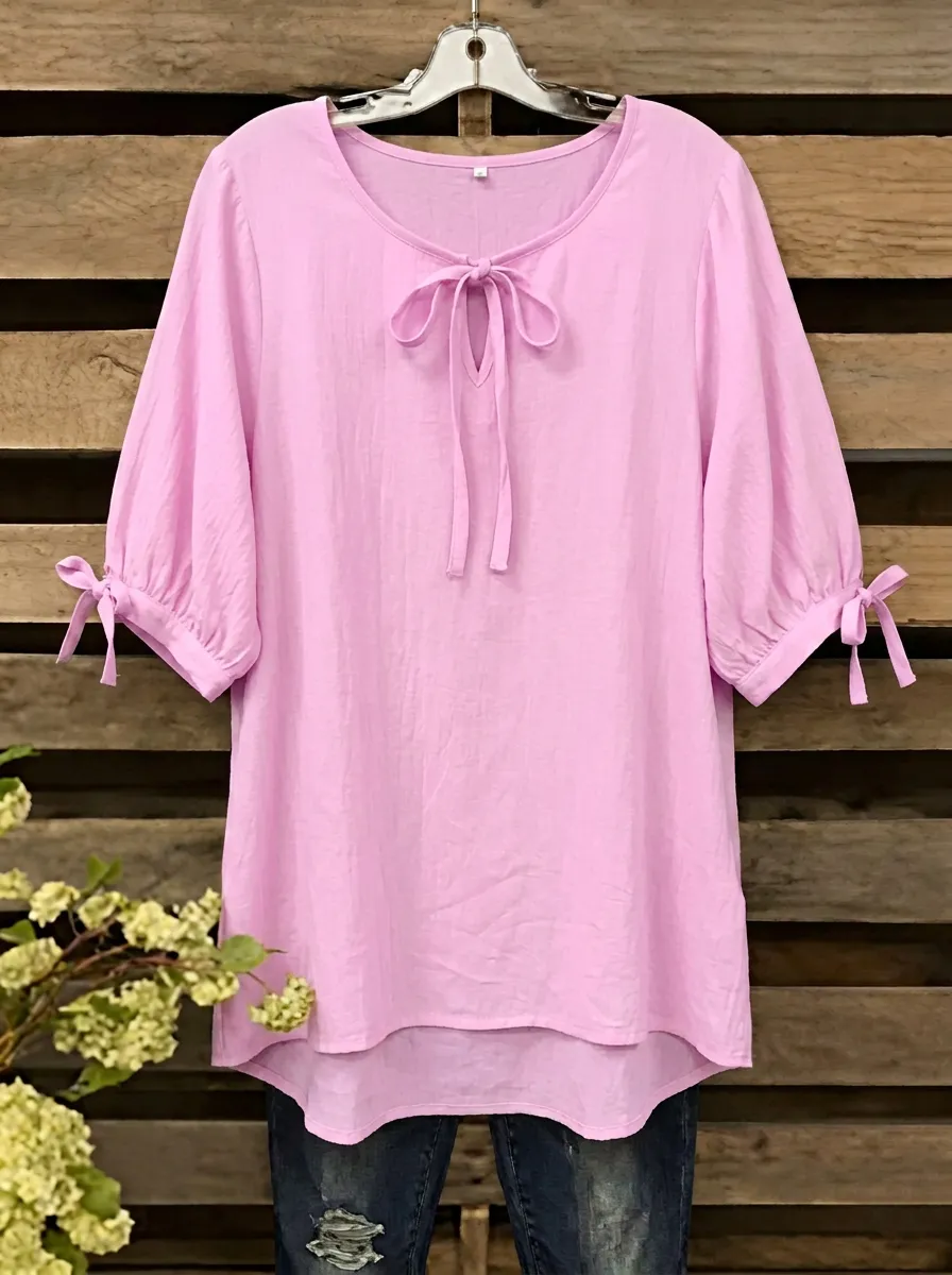 Women's Round Neck Tie-neck Bow-detail Blouse