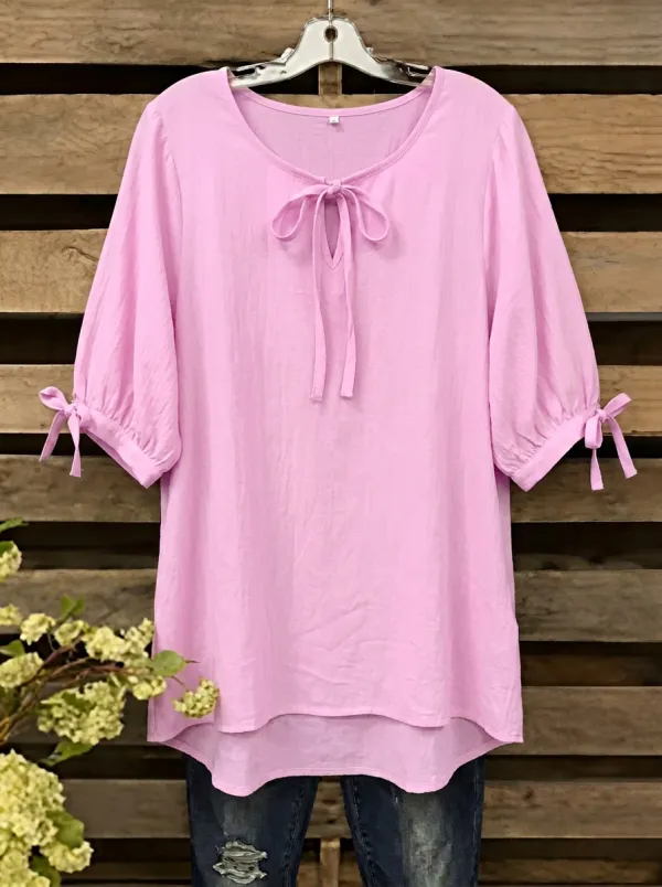 Women's Round Neck Tie-neck Bow-detail Blouse