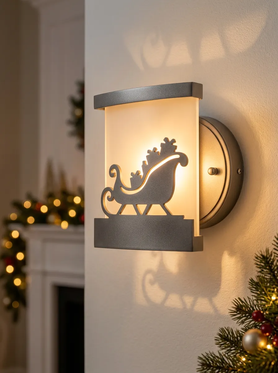 Santa Sleigh Silhouette Christmas Wall Light