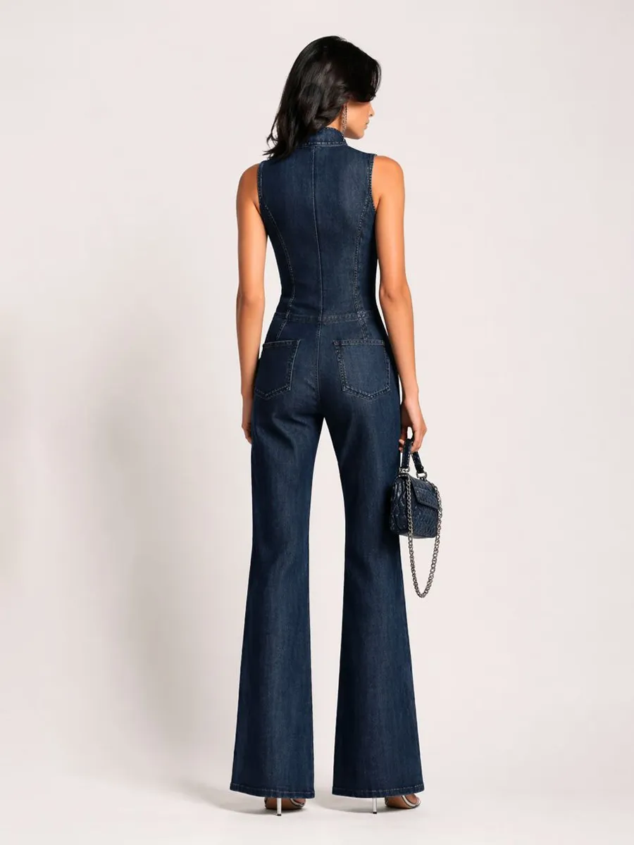 Ariana Sleeveless High-Neck Denim Jumpsuit