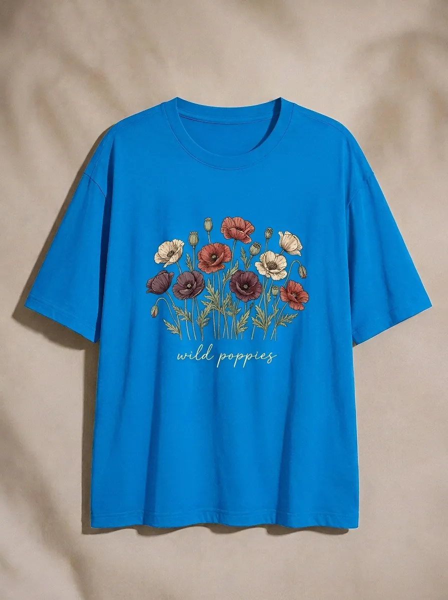 Women's Botanical Nature Lover Wild Poppies Printed T-shirt