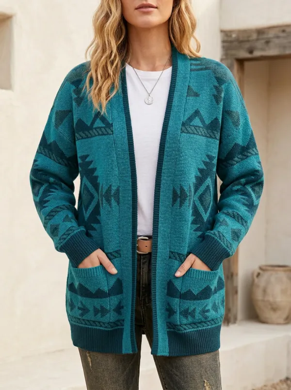 Women's Boho Geometric Western Cardigan