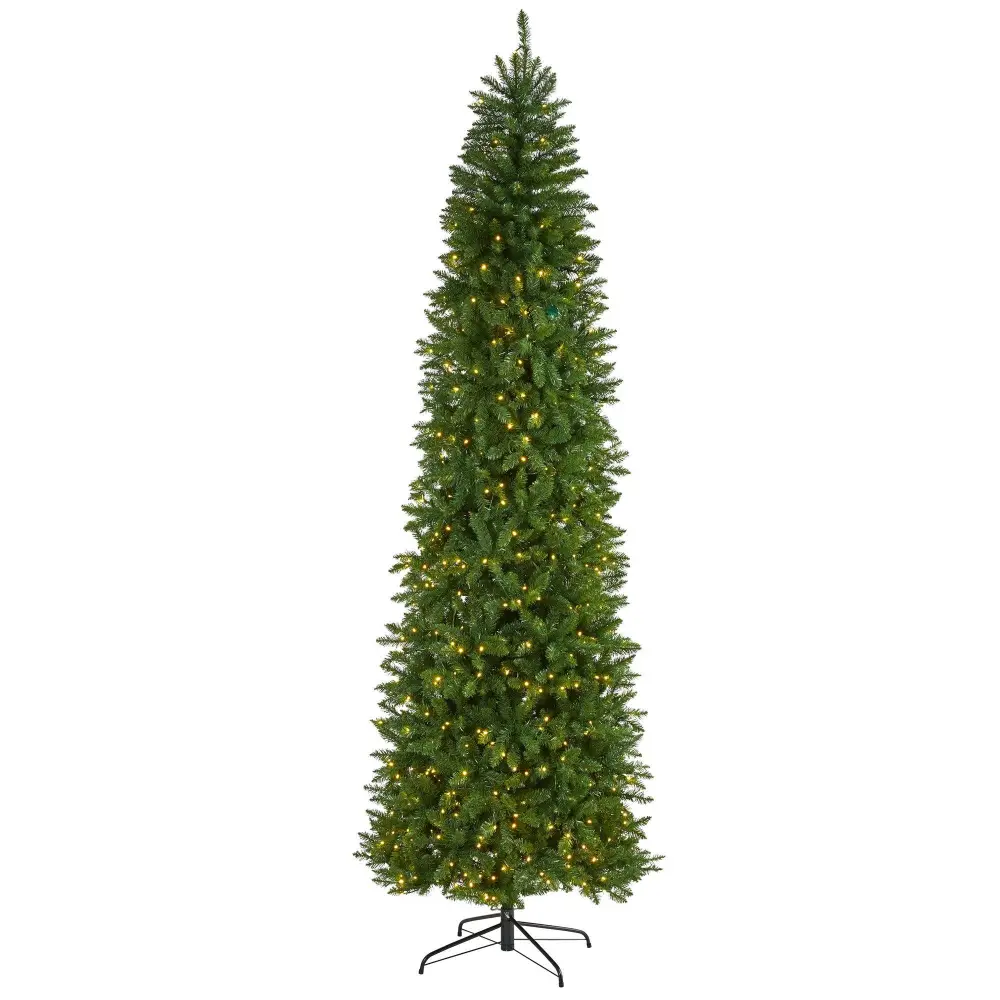 Slim Mountain Pine Artificial Christmas Tree with Clear LED Lights Indoor Display