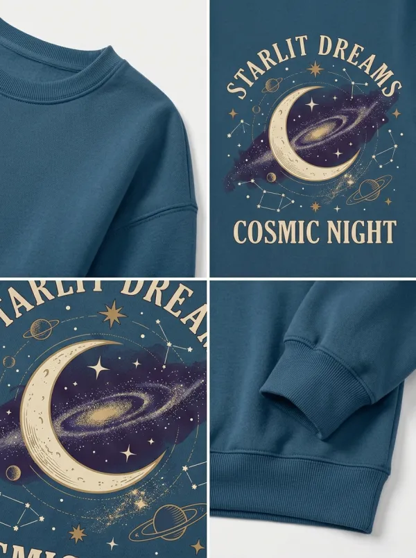 Women's Celestial Starlit Dreams Moon Galaxy Printed T-shirt
