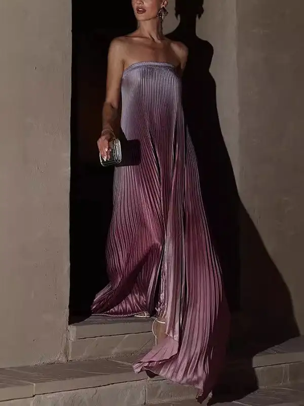 Elasticity Pleated Maxi Dress