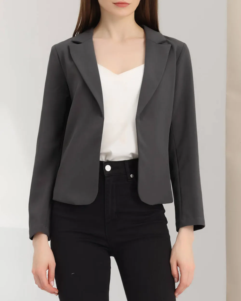 Casual Open Front Crop Suit Blazer Jacket