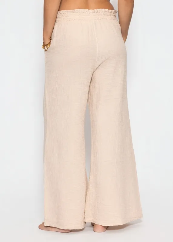 Beige Muslin Wide Leg Pants